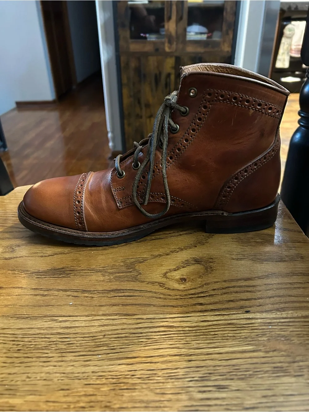 Frye Brown (Cognac) Leather Brogue Cap-Toe Lace Boots 10.5 Men’s Made in USA